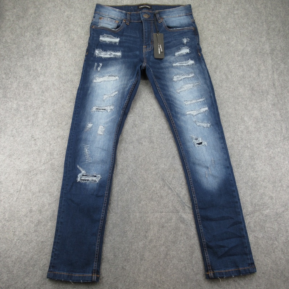 Thread Theory Mens Distressed Destroyed Slim Straight Jean Size‎ 30x30